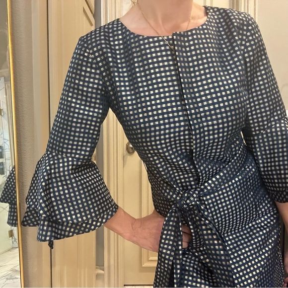 Sara Campbell Navy and White Checkered Midi Dress - Picture 2 of 13